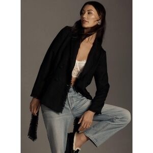 Anthropologie Bishop + Young Frayed Edge Belted Blazer in Black